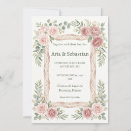 Invitación Boda con Marco de Encaje de Rosa Rosa Rubor