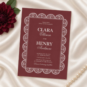 Invitación Boda con Marco de Encaje Ornate Borgoña