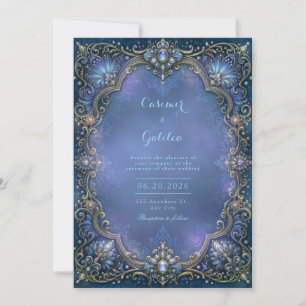 Invitación Boda con Marco de Filigrana de Zafiro de Medianoch