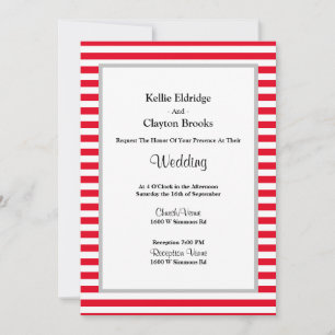 Invitación Boda con marco de franjas rojas/blancas