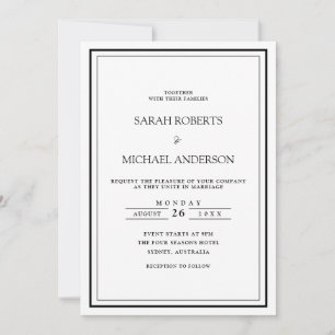 Invitación Boda con marco de guión negro simple minimal moder