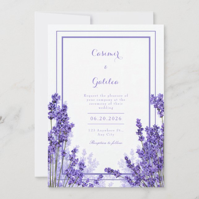 Invitación Boda con Marco de Índigo Lavanda Púrpura Vibrante (Anverso)
