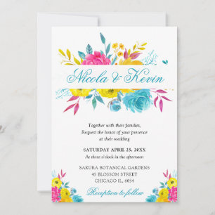 Invitación Boda con marco de oro de flores de verano en acuar