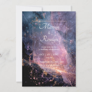 Invitación Boda con Marco de Oro de Nebulosa de Poniesta Cósm
