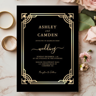 Invitación Boda con marco de oro elegante Art Deco