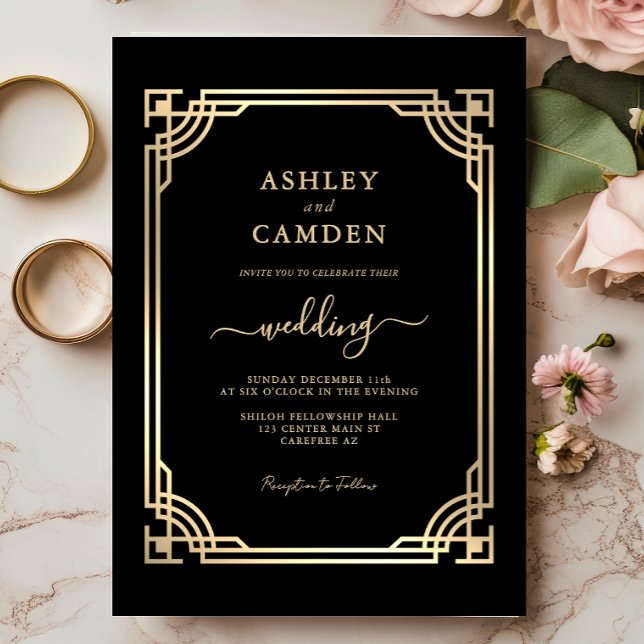 Invitación Boda con marco de oro elegante Art Deco (Subido por el creador)