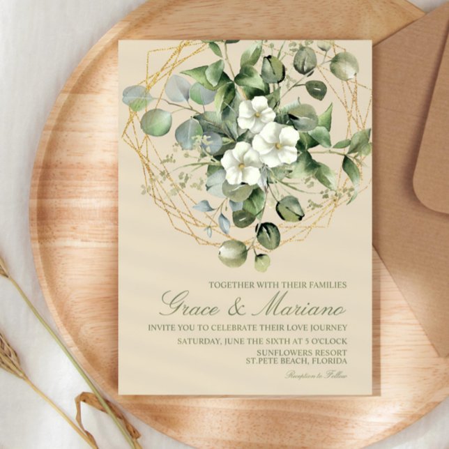 Invitación Boda con marco de oro falso y eucalipto acuarela (Subido por el creador)