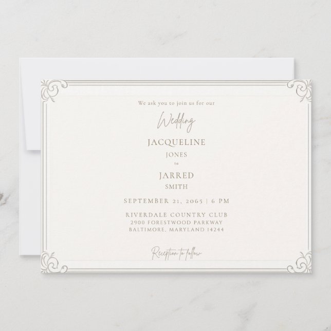 Invitación Boda con marco de oro marfil elegante  (Anverso)