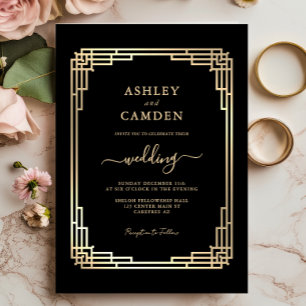 Invitación Boda con marco de oro vintage de lujo