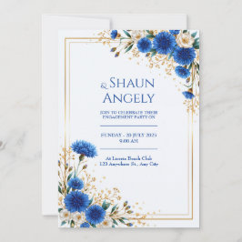 Invitación Boda con Marco de Oro y Aciano Azul Real