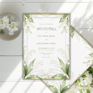 Invitación Boda con marco de oro y acuarela floral blanca