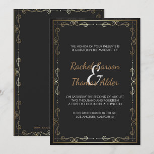 Invitación Boda con marco de oro y espirales