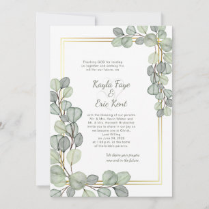 Invitación Boda con marco de oro y eucalipto verde salvia