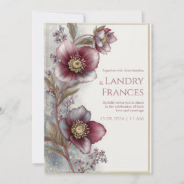 Invitación Boda con Marco de Purpurina Dorada y Hellebore de 