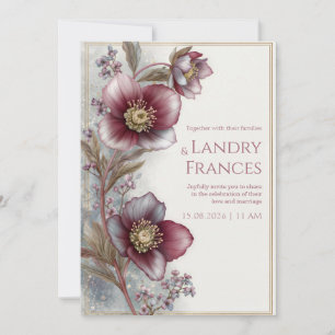 Invitación Boda con Marco de Purpurina Dorada y Hellebore de