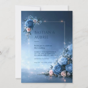 Invitación Boda con marco de rubor azul estrellado