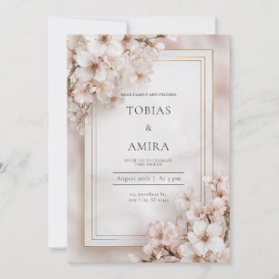 Invitación Boda con Marco Dorado de Flor de Cerezo Rosa Etére