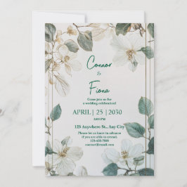 Invitación Boda con Marco Dorado de Floral Blanca Botánica Vi