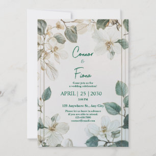 Invitación Boda con Marco Dorado de Floral Blanca Botánica Vi