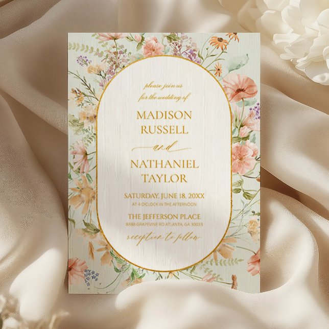 Invitación Boda con marco dorado de pradera floral de flores  (Subido por el creador)