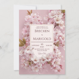Invitación Boda con Marco Dorado Flor de Cerezo Rosa Rubor Ex