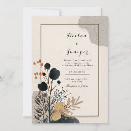 Invitación Boda con Marco Dorado Floral Avant Garde Negro