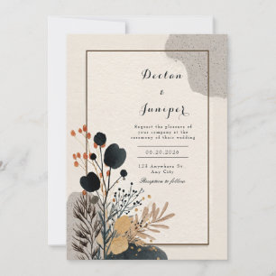 Invitación Boda con Marco Dorado Floral Avant Garde Negro
