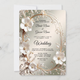 Invitación Boda con marco floral blanco ornamentado