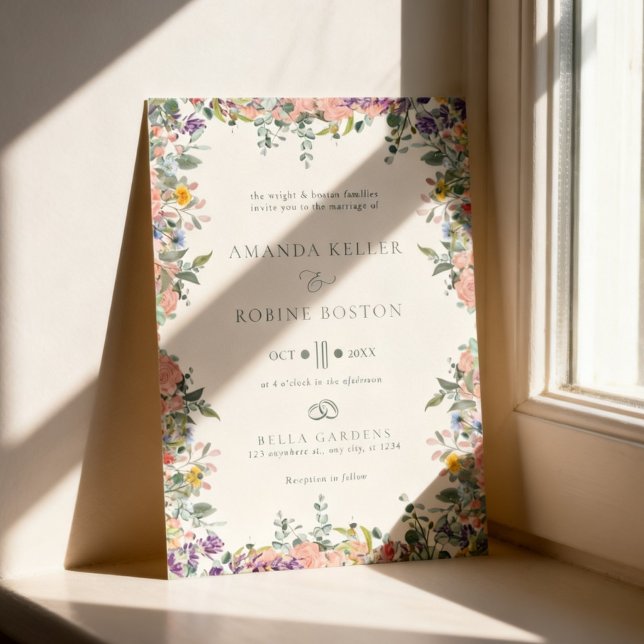 Invitación Boda con Marco Floral Colorido (Subido por el creador)
