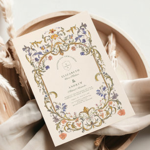 Invitación Boda con marco floral de gracia ornamentada victor
