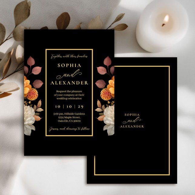 Invitación Boda con marco floral de otoño de óxido y florecim (Subido por el creador)