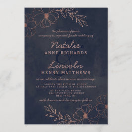 Invitación Boda con marco floral de Relieve metalizado dorado