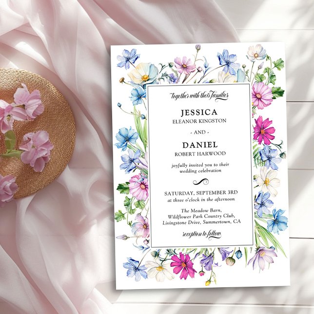 Invitación Boda con marco floral de Wildflower Garden (Wildflower Garden Wedding Invitation by Darling & May)