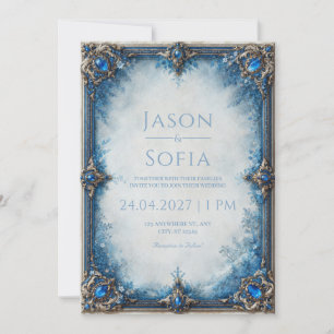 Invitación Boda con marco floral de zafiro