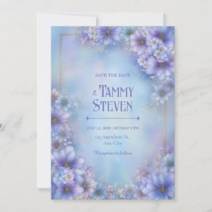 Invitación Boda con Marco Floral Etéreo Lavanda Vinca menor
