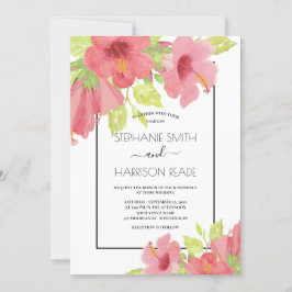 Invitación Boda con marco floral romántico rosado hibiscus