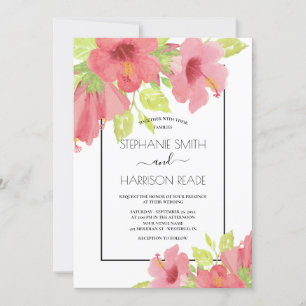 Invitación Boda con marco floral romántico rosado hibiscus
