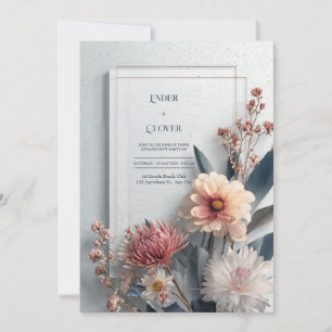 Invitación Boda con Marco Moderno Moody Dahlia Rosa Azul Dora