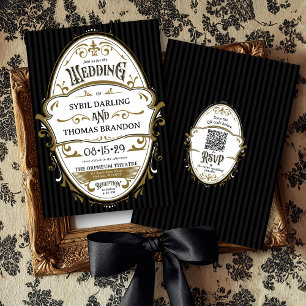 Invitación Boda con marco occidental retro vintage negro y do