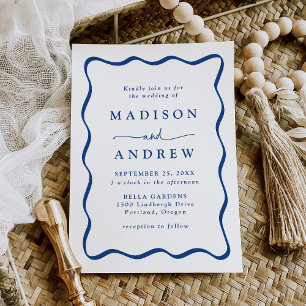 Invitación Boda con Marco Ondulado Azul Moderno