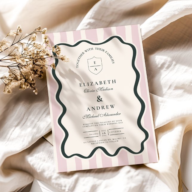 Invitación Boda con marco ondulado de garabato rosa (Subido por el creador)