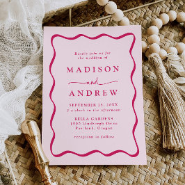 Invitación Boda con Marco Ondulado Rosa Moderno