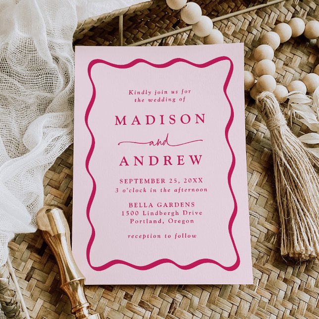 Invitación Boda con Marco Ondulado Rosa Moderno (Subido por el creador)