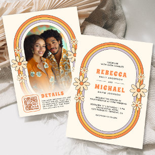 Invitación Boda con marco retro colorido y groovy de los 70