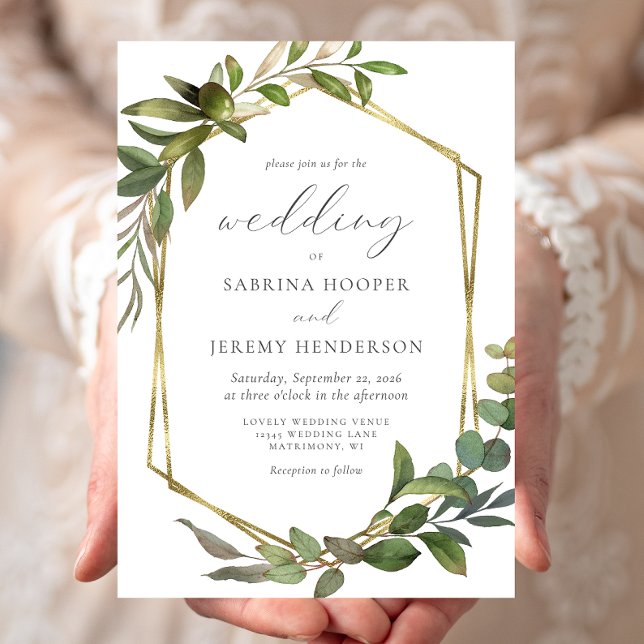 Invitación Boda con marco rústico de eucalipto y oro (Subido por el creador)