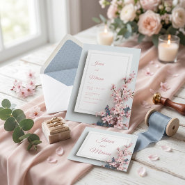 Invitación Boda con Marco Texturizado Hoja Verde Azul Rosa Sa