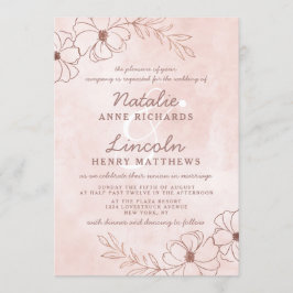 Invitación Boda con marcos florales de Relieve metalizado dor