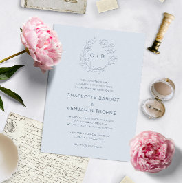Invitación Boda con Monograma Azul