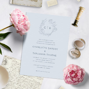 Invitación Boda con Monograma Azul