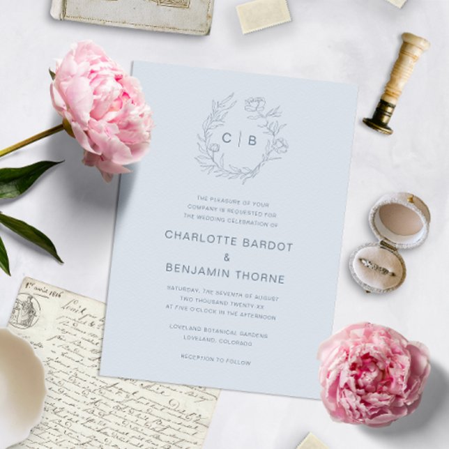 Invitación Boda con Monograma Azul (Subido por el creador)